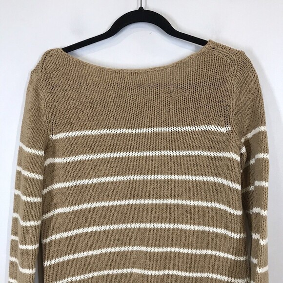 Vince Beige Stripe Womens Medium Pullover Chain Knit Comfort Sweater - Picture 5 of 9